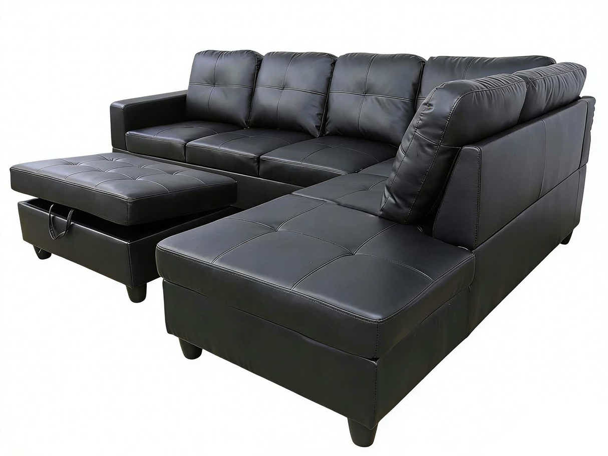 Vega Sectional Sofa with Ottoman PU - Black