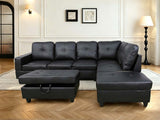 DS New Vega Sectional Sofa with Ottoman PU Black