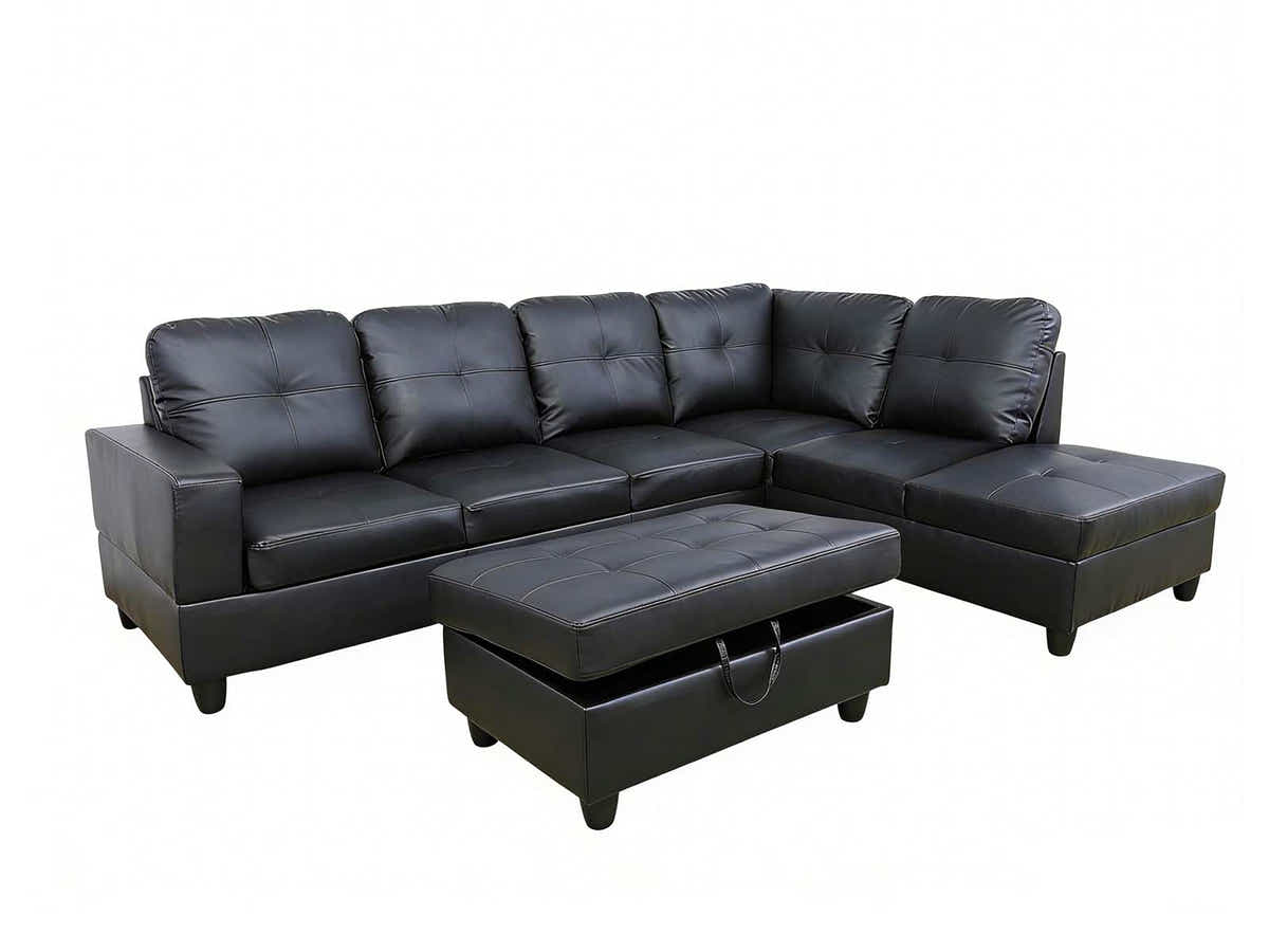 DS New Vega Sectional Sofa with Ottoman PU Black