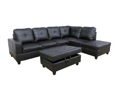 DS New Vega Sectional Sofa with Ottoman PU Black