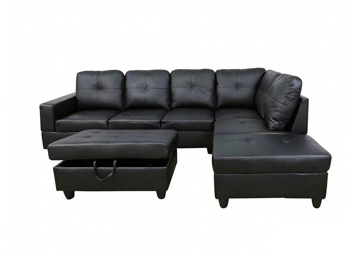 DS New Vega Sectional Sofa with Ottoman PU Black
