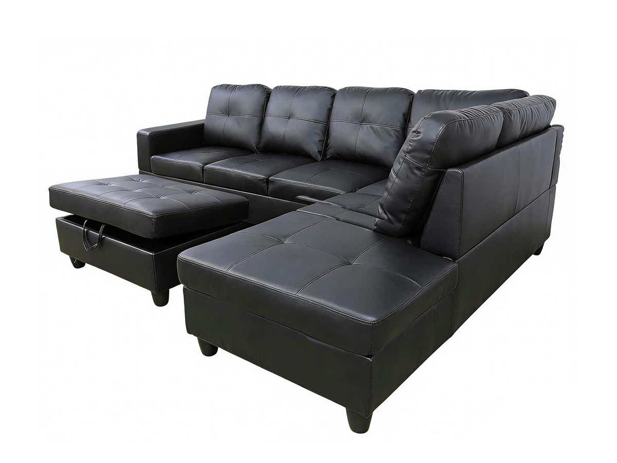 DS New Vega Sectional Sofa with Ottoman PU Black
