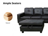 DS New Vega Sectional Sofa with Ottoman PU Black