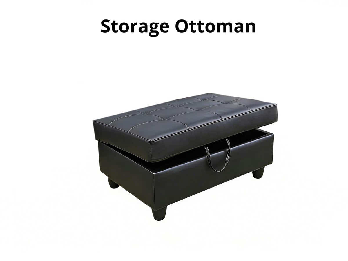 DS New Vega Sectional Sofa with Ottoman PU Black