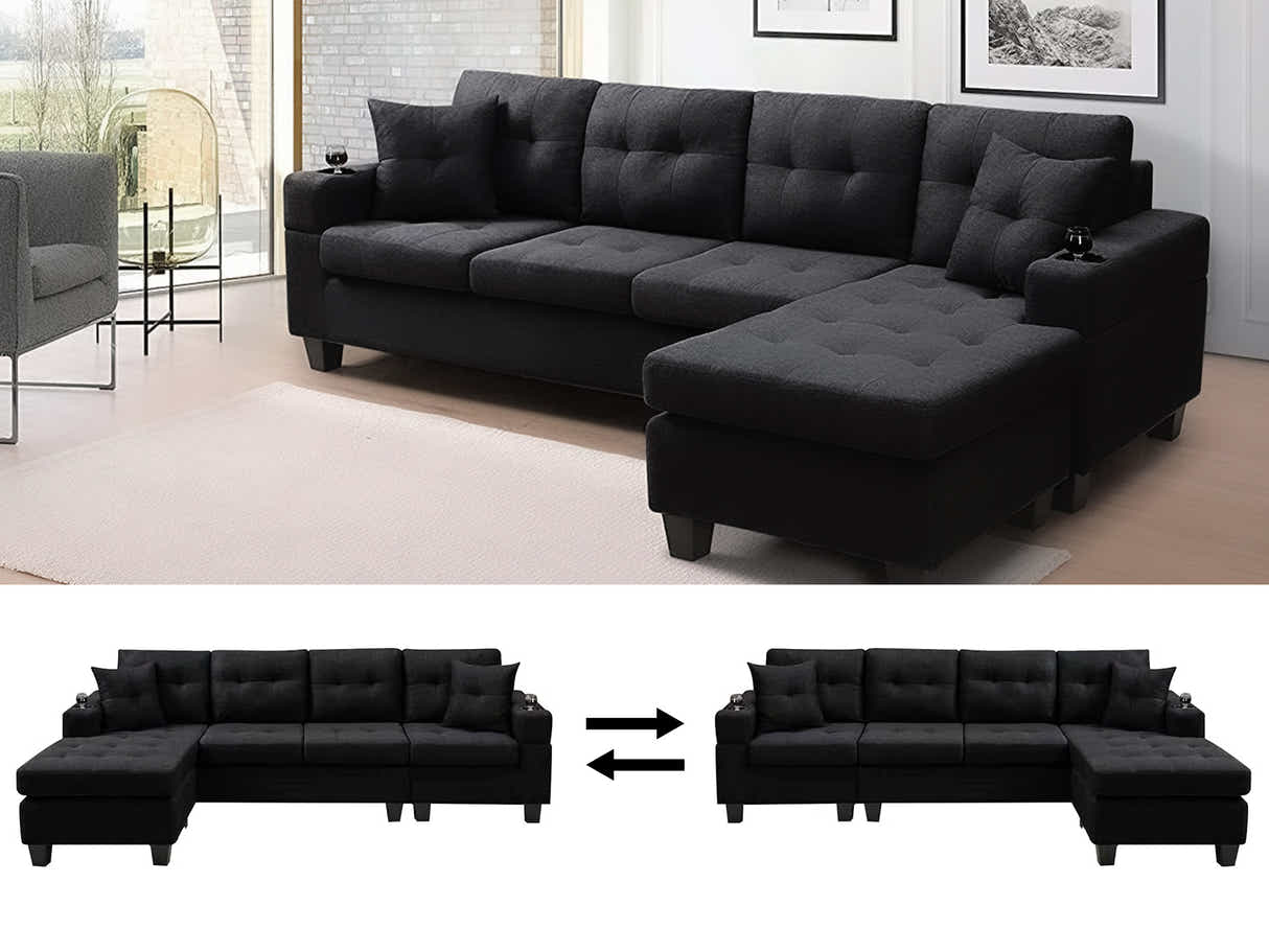 DS Zalda Sectional Sofa Linen Black