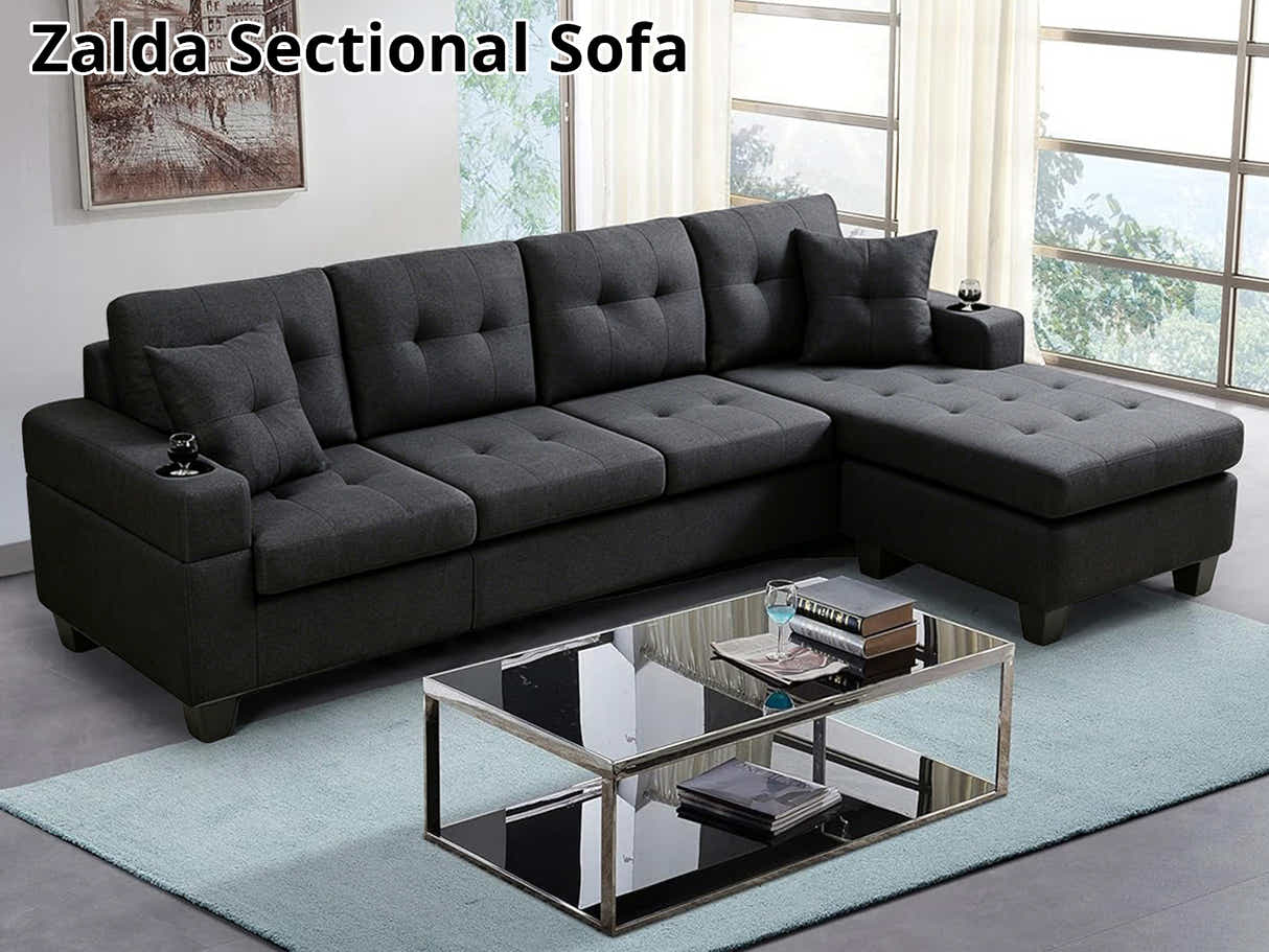 DS Zalda Sectional Sofa Linen Black