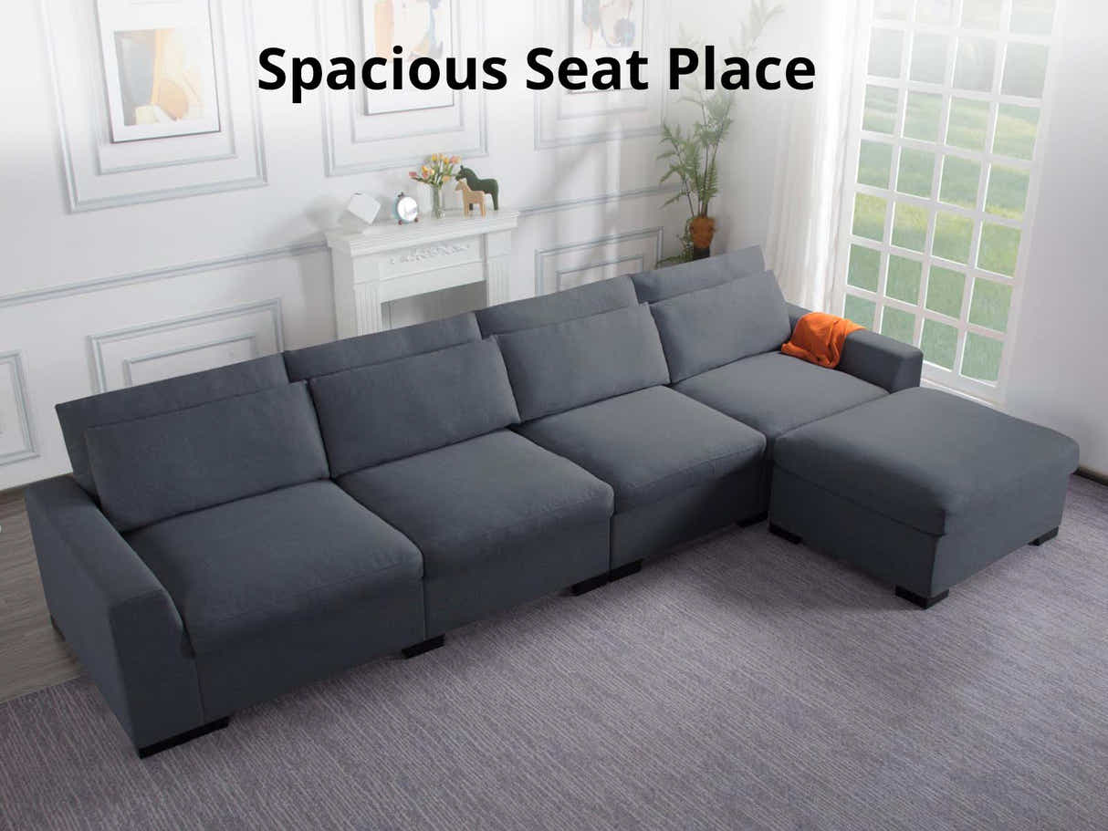 DS Savile Sectional Sofa With Ottoman Dark Grey