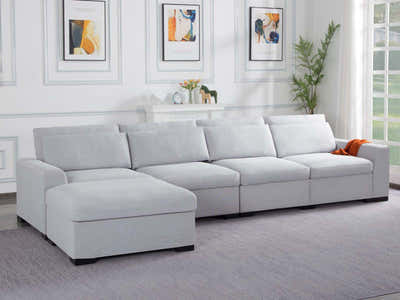 DS Savile Sectional Sofa With Ottoman - Light Grey