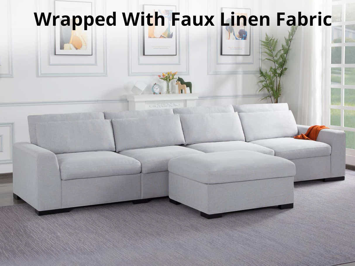 DS Savile Sectional Sofa With Ottoman Light Grey