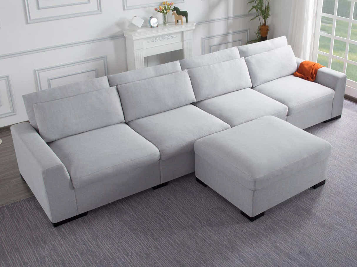 DS Savile Sectional Sofa With Ottoman Light Grey