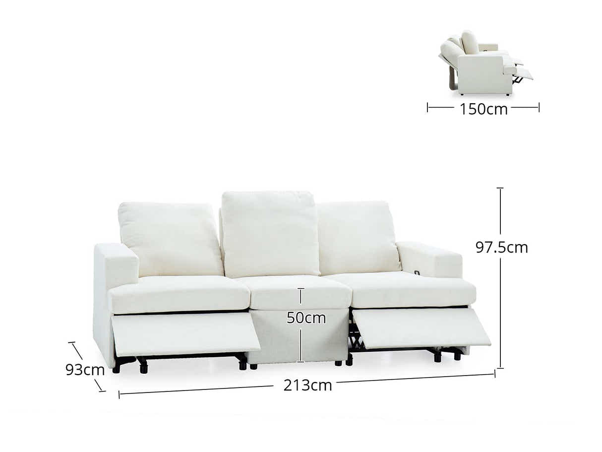 DS Kurtan Chenille Reclining 3 Seater Sofa Cream