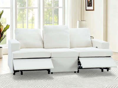 DS Kurtan Chenille Reclining 3 Seater Sofa - Cream