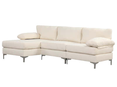 Wenda Velvet Sofa with Chaise - Beige