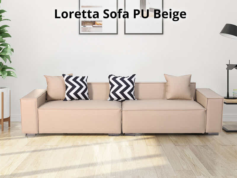 Loretta PU Leather Sofa - Beige