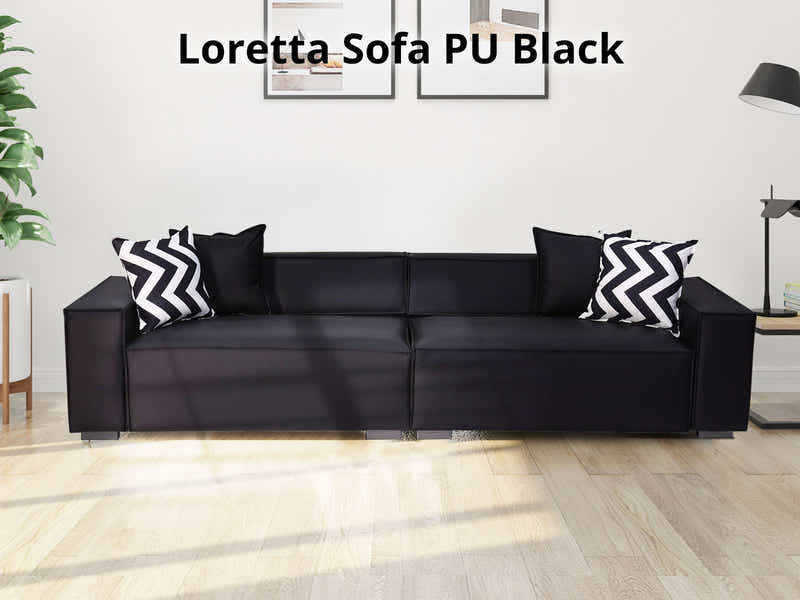 Loretta PU Leather Sofa - Black