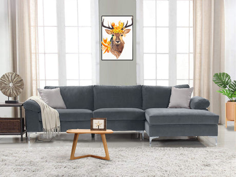New Ronni Sectional Sofa with Right Chaise Velvet Dark Grey