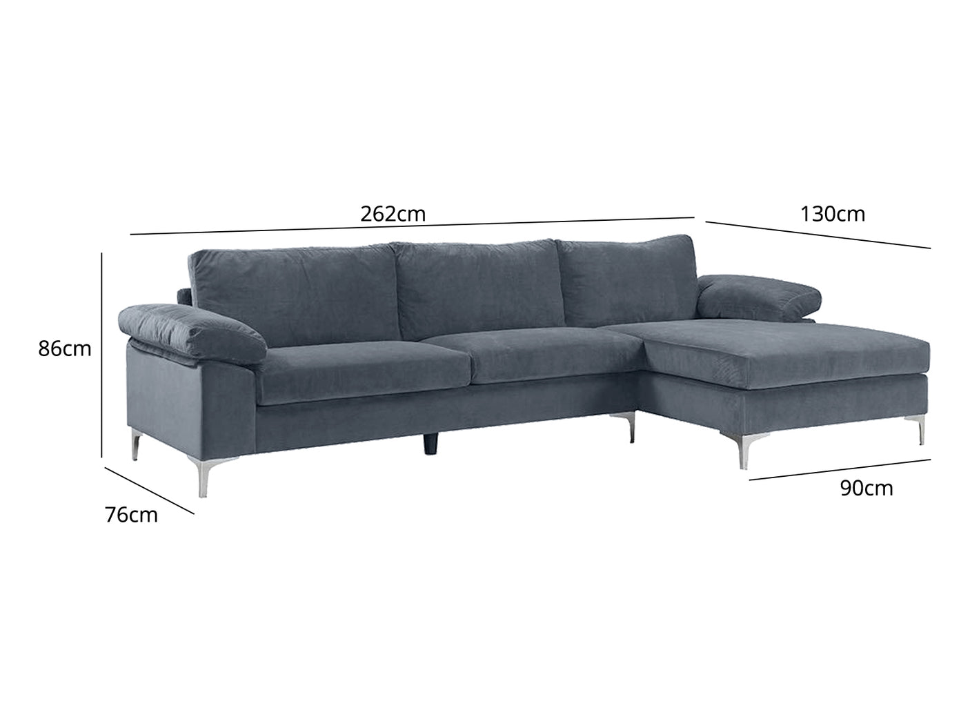 New Ronni Sectional Sofa with Right Chaise Velvet Dark Grey