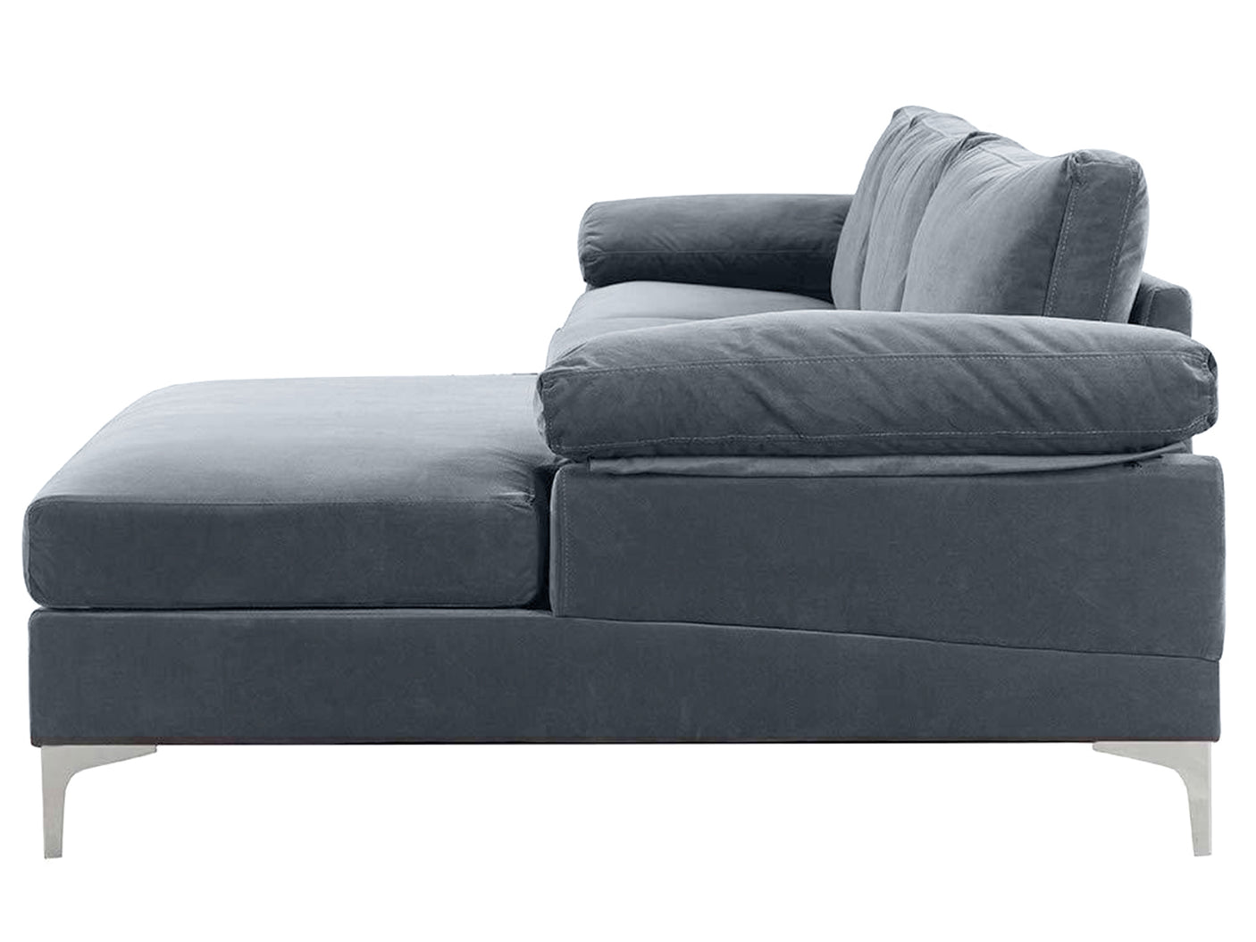 New Ronni Sectional Sofa with Right Chaise Velvet Dark Grey