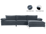 New Ronni Sectional Sofa with Right Chaise Velvet Dark Grey
