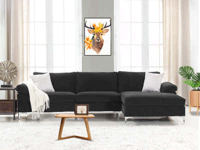 New Ronni Sectional Sofa with Right Chaise Velvet Black