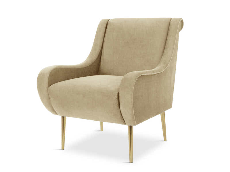 Linen Accent Chair with Curved Arms - Beige