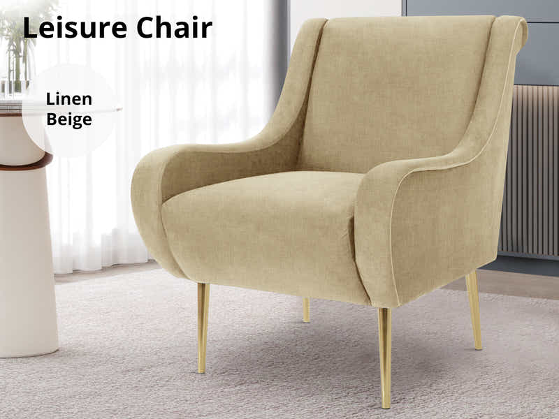 Linen Accent Chair with Curved Arms - Beige