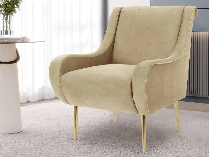 Linen Accent Chair with Curved Arms - Beige