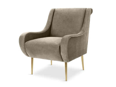 Linen Accent Chair with Curved Arms - Beige Grey
