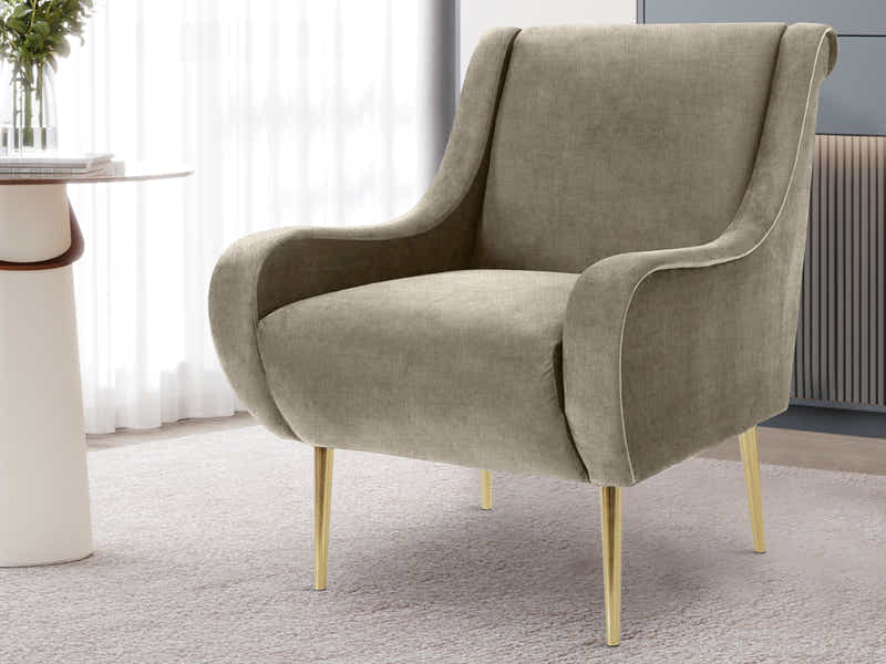 Linen Accent Chair with Curved Arms - Beige Grey