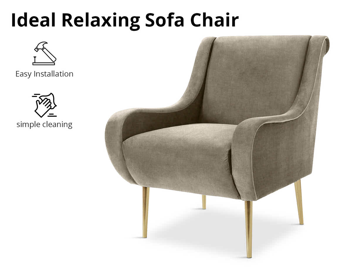 Linen Accent Chair with Curved Arms - Beige Grey