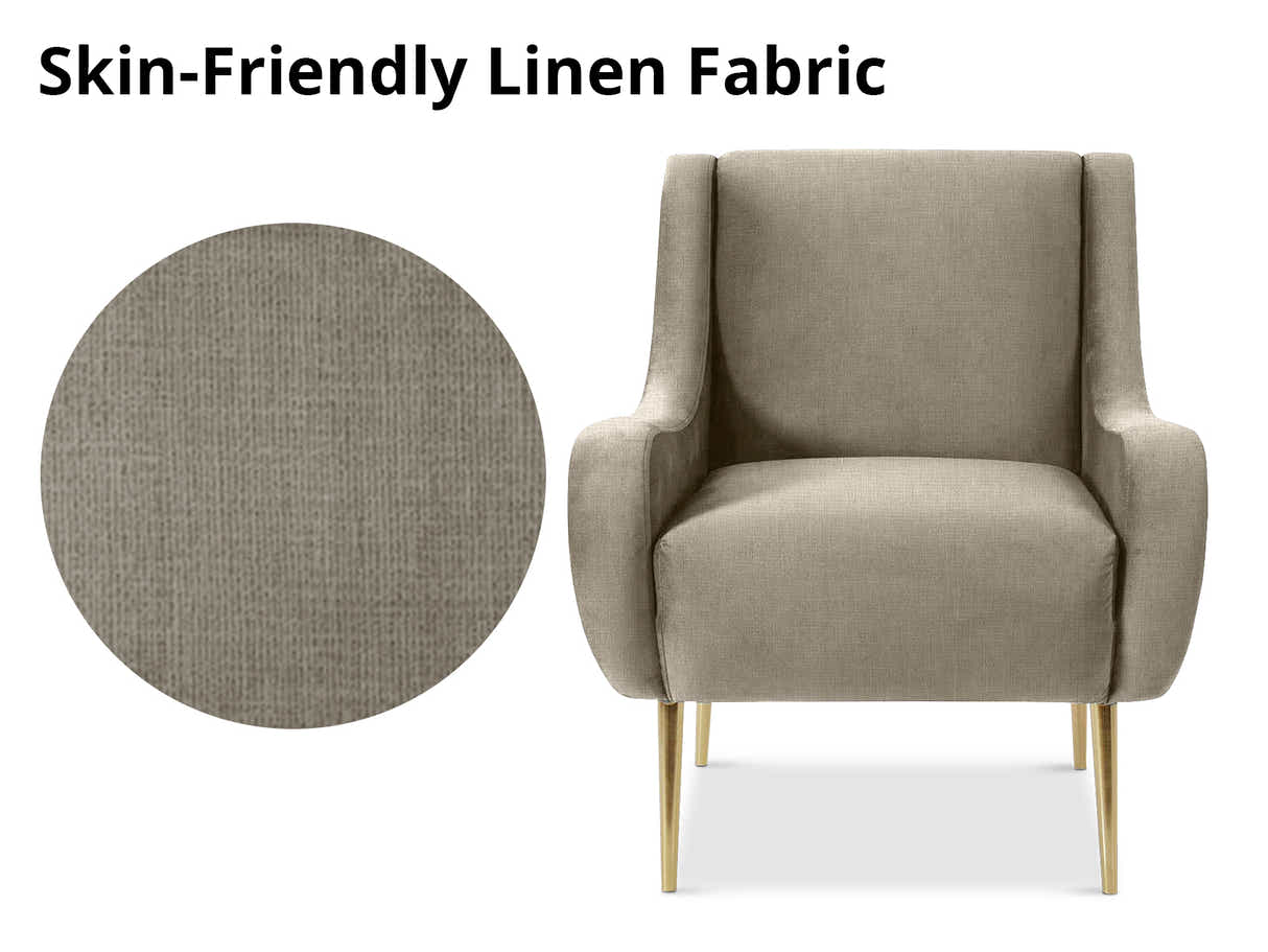 Linen Accent Chair with Curved Arms - Beige Grey