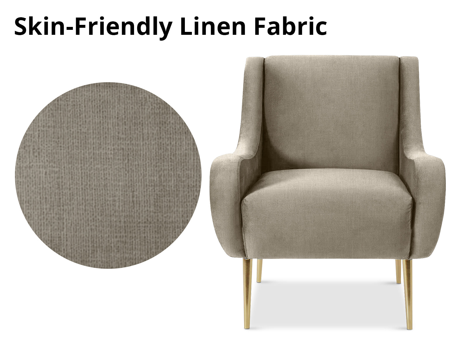 Linen Accent Chair with Curved Arms - Beige Grey