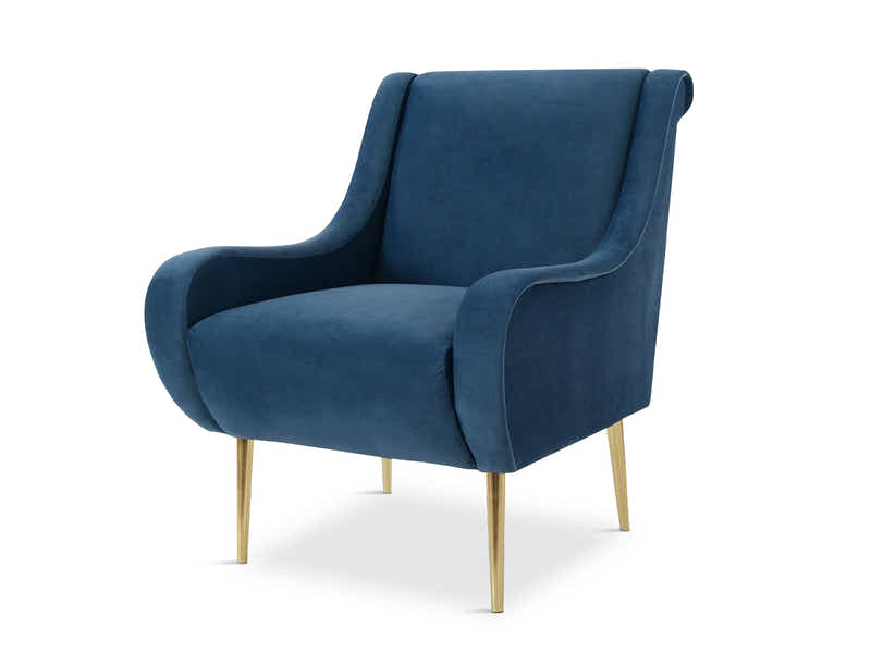 Velvet Accent Chair with Curved Arms - Light Blue