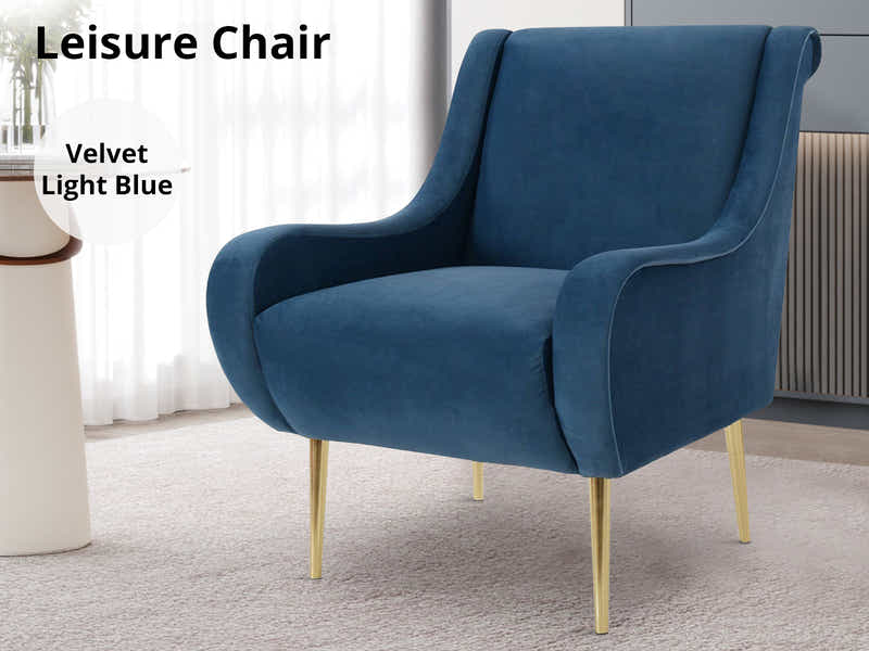 Velvet Accent Chair with Curved Arms - Light Blue