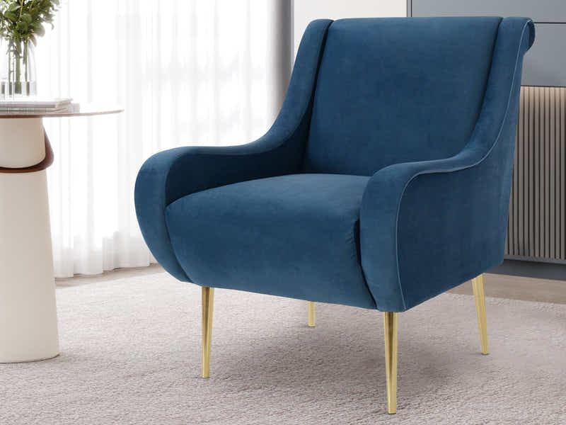 Velvet Accent Chair with Curved Arms - Light Blue