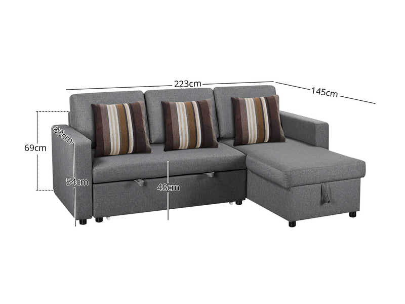 Corey Pull Out Sofa Bed with Pillows - Grey