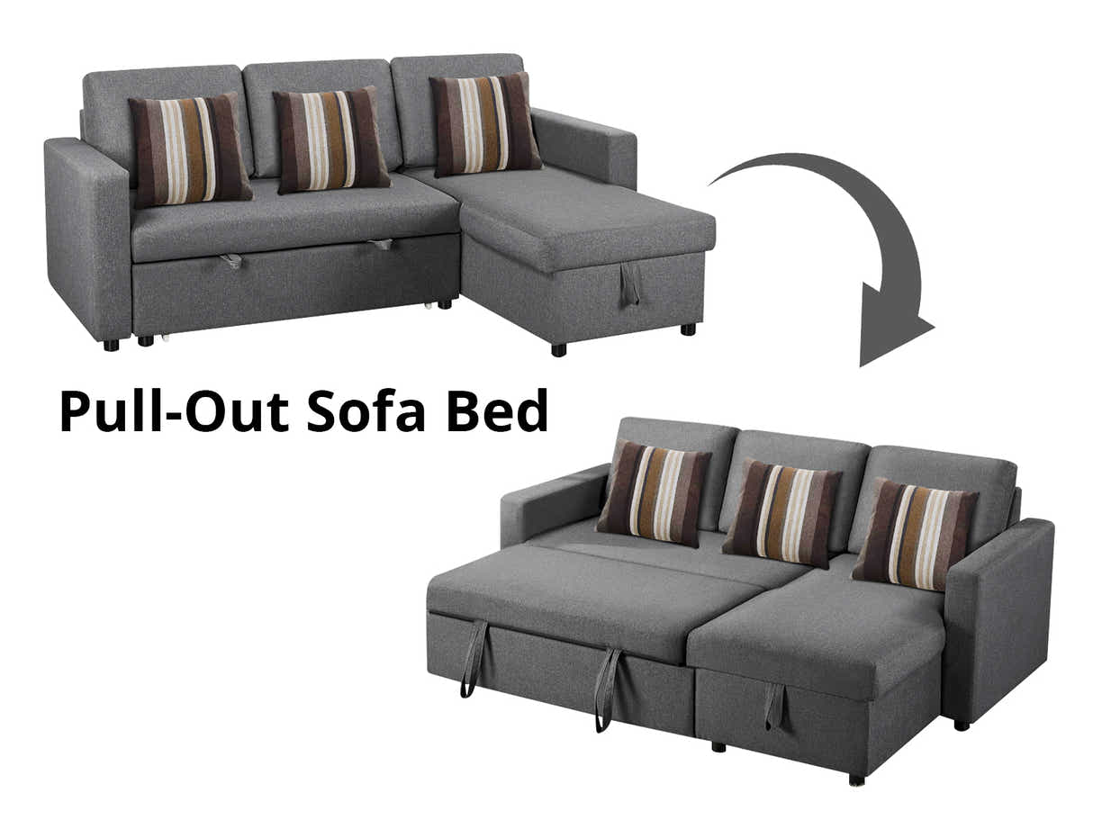 Corey Pull Out Sofa Bed with Pillows - Grey