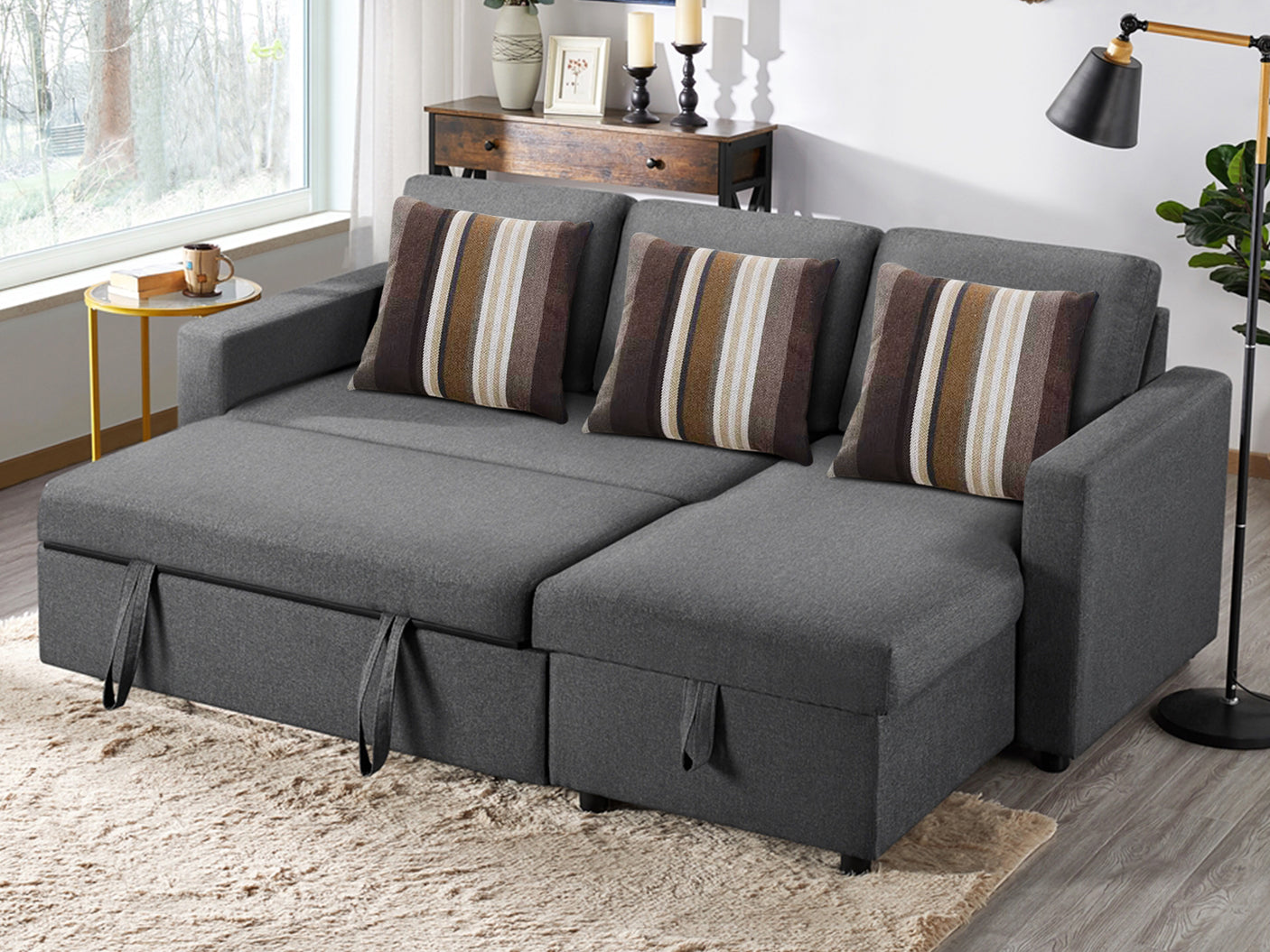 Corey Linen Sofa Bed Grey with Pillow
