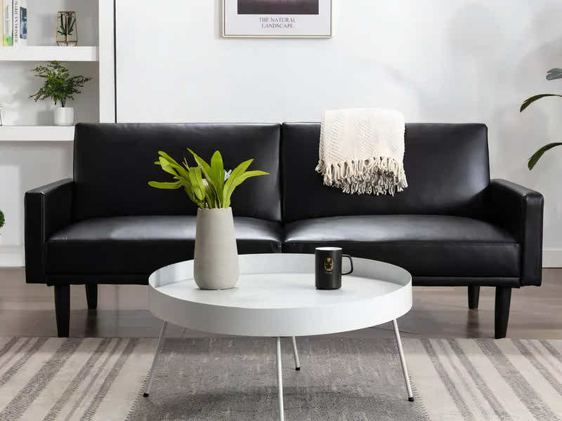 Adelia PU Leather Sofa Bed - Black