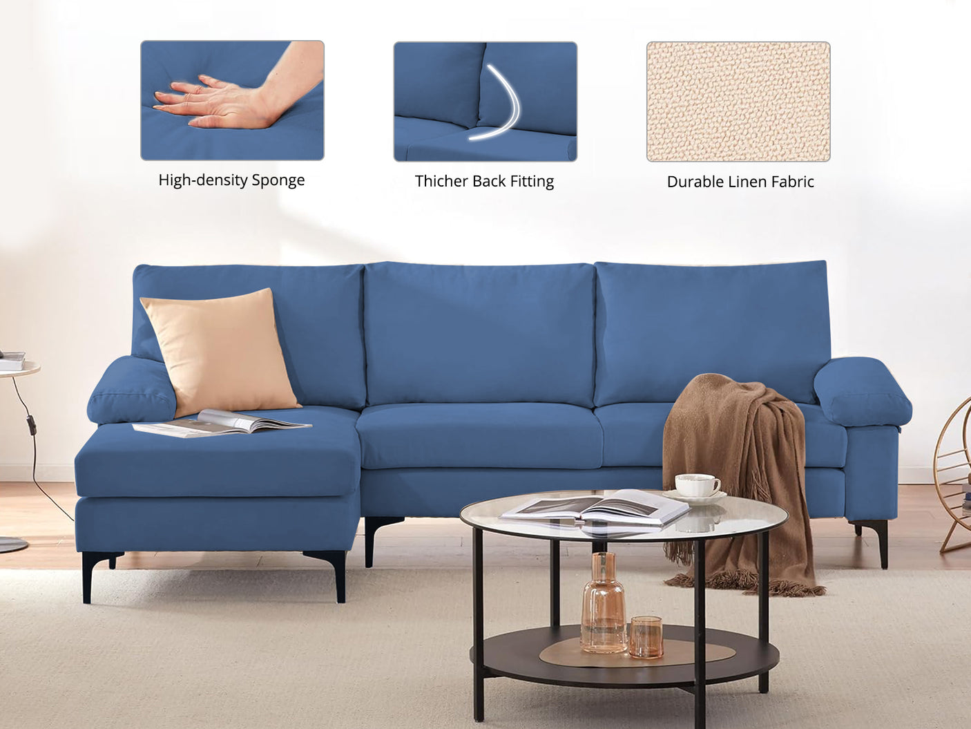 Adriana Sectional Sofa Linen Blue