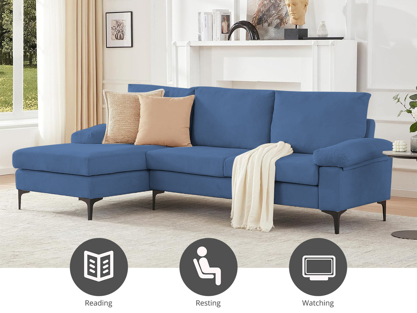 Adriana Sectional Sofa Linen Blue
