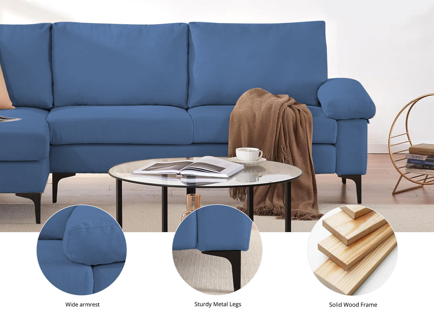 Adriana Sectional Sofa Linen Blue