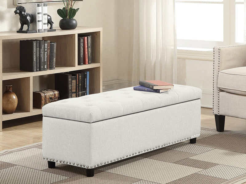 Toby Linen Ottoman Bench with Storage - Beige