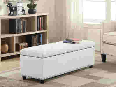 Toby Linen Ottoman Bench with Storage - Beige
