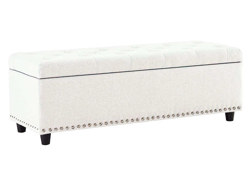 Toby Linen Ottoman Bench with Storage - Beige