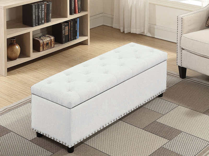 Toby Linen Ottoman Bench with Storage - Beige