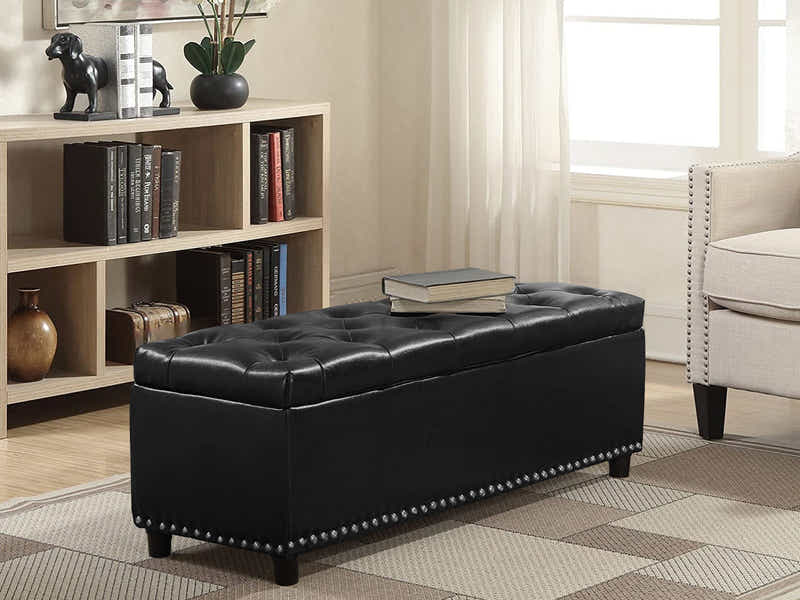 Toby PU Leather Ottoman Bench with Storage - Black