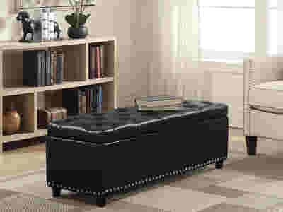 Toby PU Leather Ottoman Bench with Storage - Black