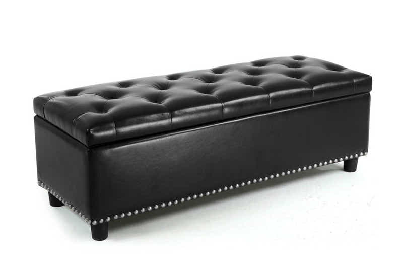 Toby PU Leather Ottoman Bench with Storage - Black