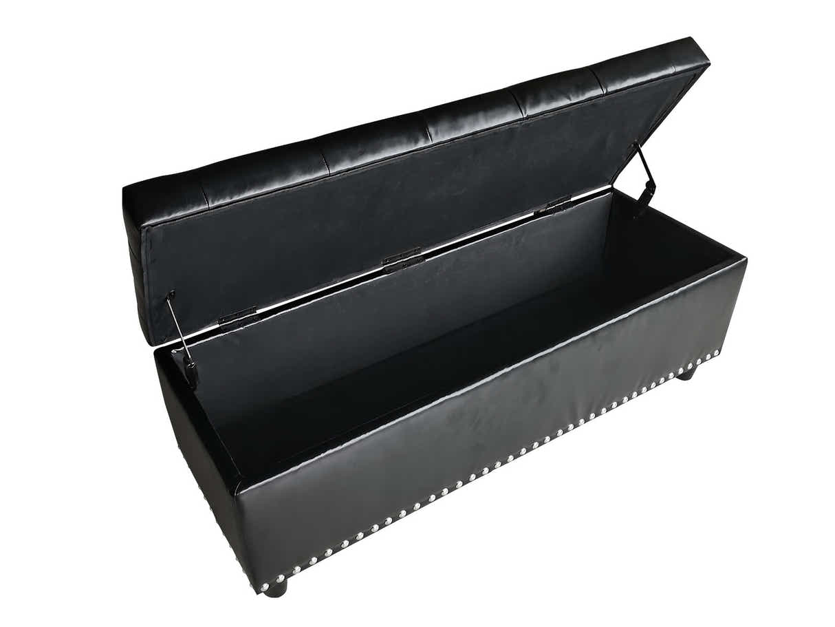 Toby PU Leather Ottoman Bench with Storage - Black